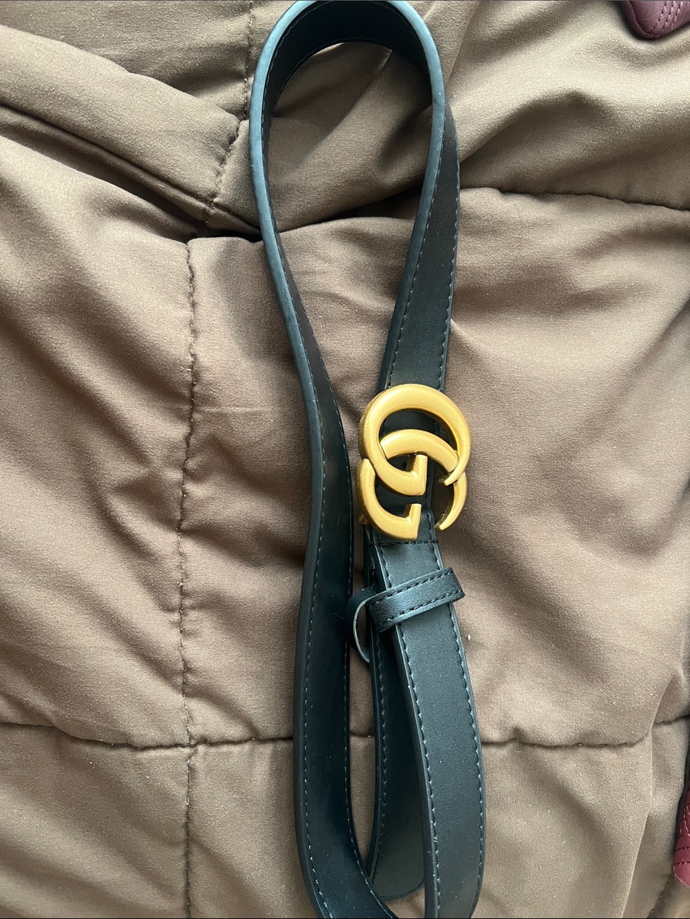 Black Leather Belt with Gold Interlocking Buckle